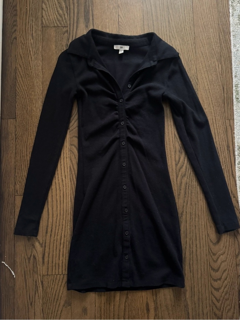 Women's Black Button-Front Long Sleeve Dress